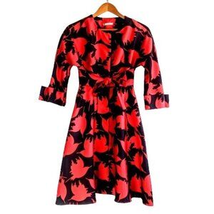 StyleWe Multiflora Black Red Midi Coat Dress
